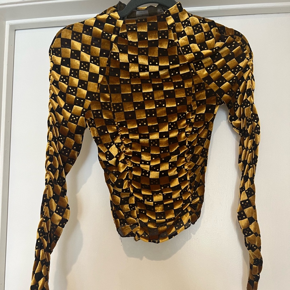 Gold and Black Checkered Women's Top
